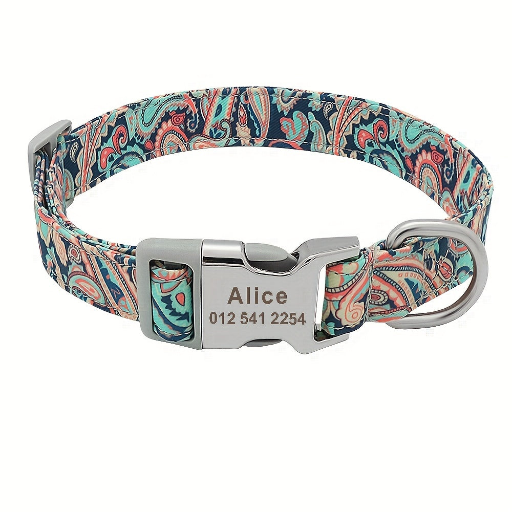 Custom Engraved & Printed Nylon Dog Collar with Name & Phone ID – Personalized Pet Collar for Puppies, Cats & Small to Large Dogs, Sizes S M L, 7 Vibrant Colors