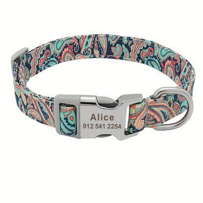 Custom Engraved & Printed Nylon Dog Collar with Name & Phone ID – Personalized Pet Collar for Puppies, Cats & Small to Large Dogs, Sizes S M L, 7 Vibrant Colors