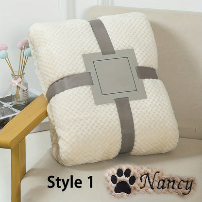 Personalized Pet Blanket Custom Embroidered with Name - Plaid Throw Blanket for Dogs & Cats, Cozy Machine Washable Bedspread for Bed & Couch, 3 Embroidery Styles 4 Colors - Puppy & Kitten Gift