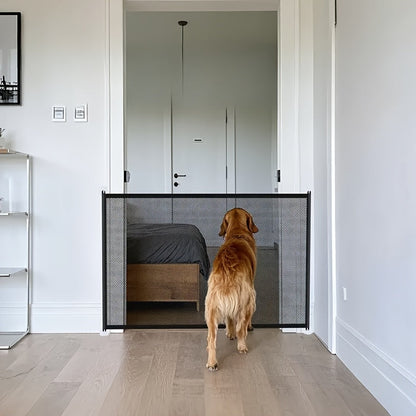Foldable Pet Safety Gate for Dogs & Cats – No Drill Install, Adjustable Height, Mesh Barrier, Portable Lightweight Baby Gate for Stairs Doorways Hallways Indoor Home Use