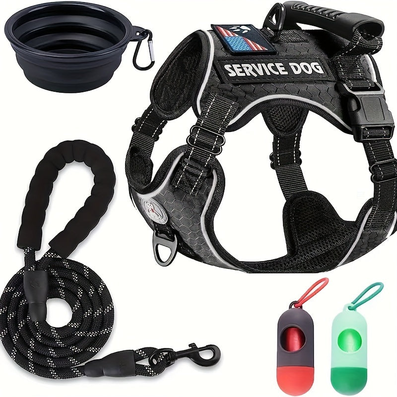 Reflective Dog Harness Vest with Leash Shock-Absorbing No-Pull Pet Harness with Night Vision Reflective Strips Comfortable Vest Style for Small Medium Large Dogs