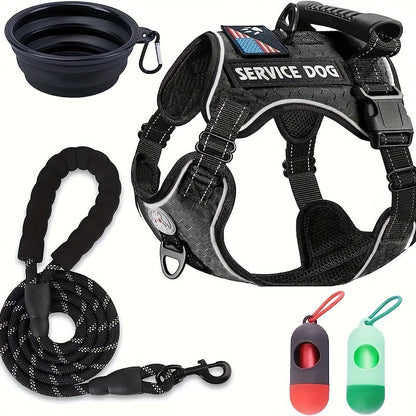 Reflective Dog Harness Vest with Leash Shock-Absorbing No-Pull Pet Harness with Night Vision Reflective Strips Comfortable Vest Style for Small Medium Large Dogs