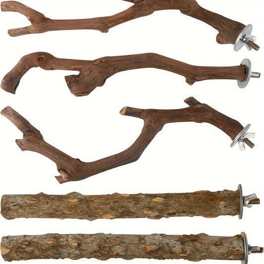Bird Perch Stand Natural Wood 5pcs Grape Wood Prickly Ash Chewing Grinding Stick for Cockatiels Budgies Sun Conures Parakeets – Bird Cage Stand Rack Set
