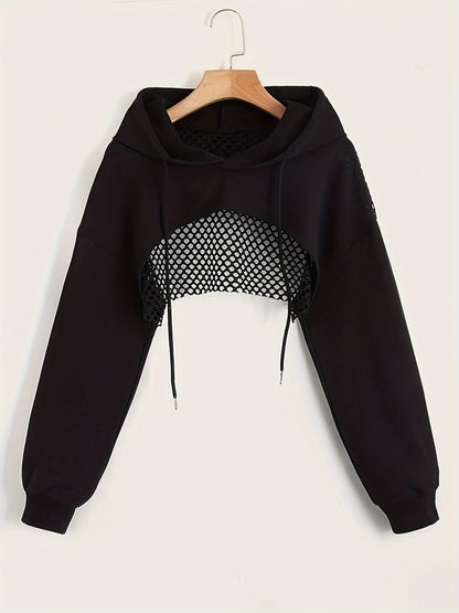Y2K Hooded Sweatshirt Women Long Sleeve Crop Pullover Drawstring Hood Street Casual Fashion Top Black XS S M L XL XXL