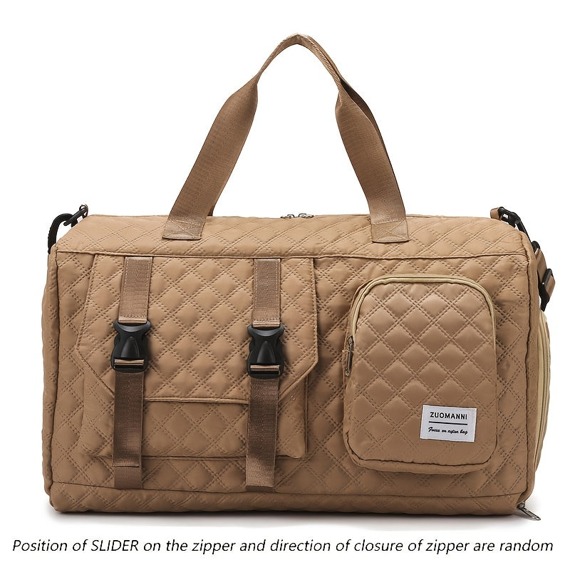 Large Capacity Argyle Travel Duffle Bag - Sports Gym Bag - Spacious & Portable for Overnight & Weekend Trips - Off White, Dark Blue, Green, Pink, Grey, Purple, Khaki & Black