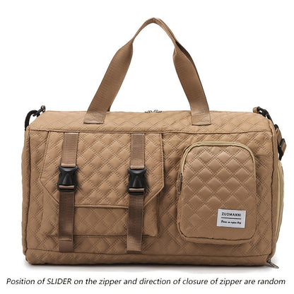 Large Capacity Argyle Travel Duffle Bag - Sports Gym Bag - Spacious & Portable for Overnight & Weekend Trips - Off White, Dark Blue, Green, Pink, Grey, Purple, Khaki & Black