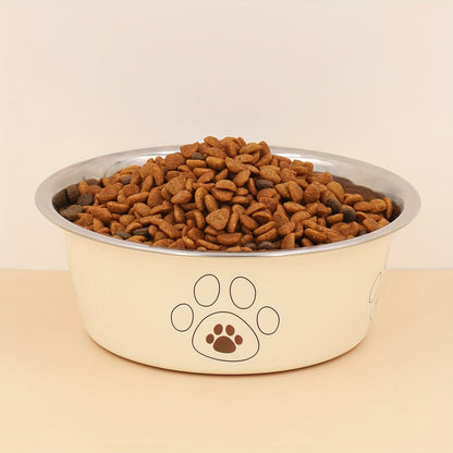 Stainless Steel Dog Bowl with Cute Footprint Pattern Durable Non-Slip Pet Food Water Bowl for Dogs Indoor Outdoor Use Sizes S M L XL Colors Beige Pink Blue
