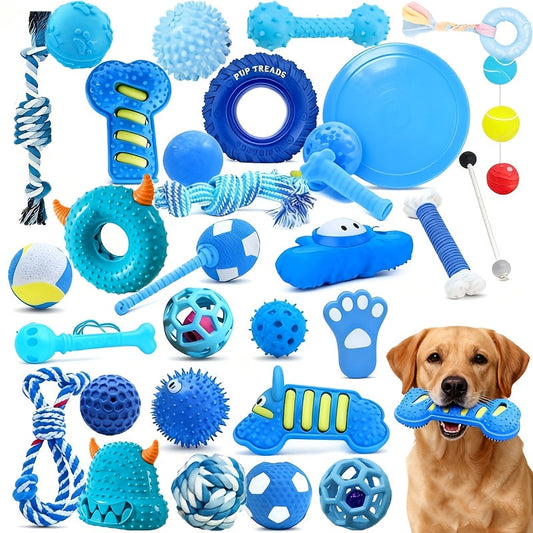 7-Piece Blue Series Dog Chew Toy Set for Small Dogs – Durable Chew-Resistant Pet Toys, Assorted Squeaky & Textured Dog Toys for Teething, Boredom & Interactive Play, Random Styles