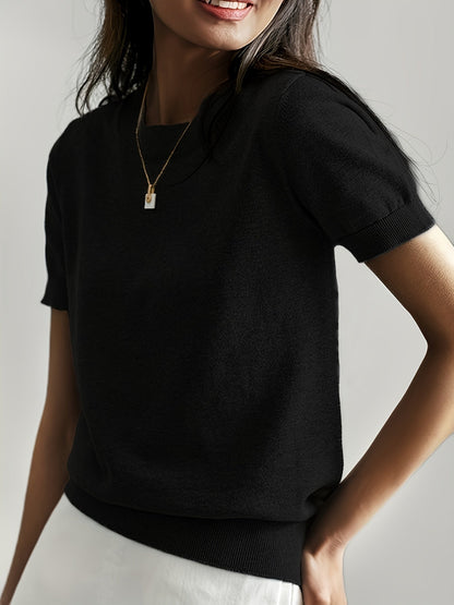 Women's Solid Color Short Sleeve Crew Neck T-Shirt – Lightweight Casual Basic Top for Spring Summer Fall
