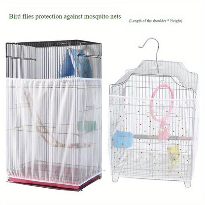 Adjustable Bird Cage Net Cover - Breathable Polyester Mesh Cage Cover to Prevent Mosquitoes Feather Scatter & Food Spillage - Fits Round & Square Cages for Parrots Parakeets Budgies S/M/L