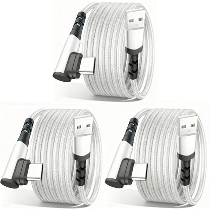 3-Pack Right Angle Braided USB-A to USB-C Fast Charging Cable - 1m, 2m & 3m - iPhone 15/16/17, iPad, Samsung, Huawei & More - Black, Blue, Red, Purple, Rose Gold & Silver