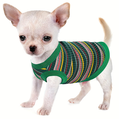 Soft Ribbed Striped Dog Tank Top Vest for Small Dogs - Lightweight Breathable Pullover Dog Shirt for XS to XXL Breeds, Cute Dog Clothes in 11 Colors for Chihuahua Yorkie Pomeranian Daily Wear