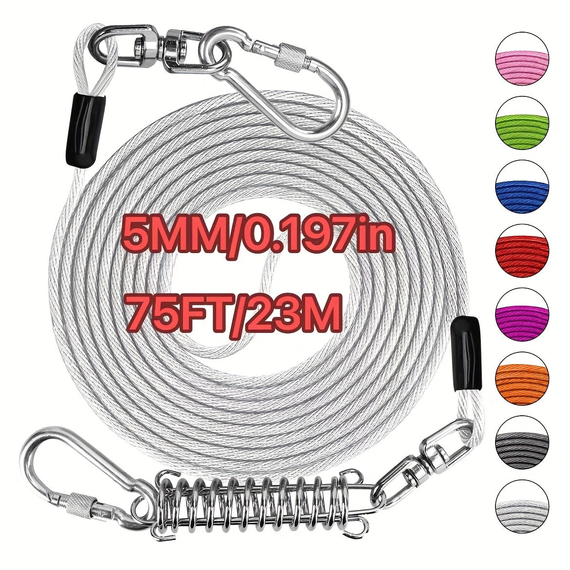 Heavy Duty Dog Leash 6 10 15 30 50 75 100 Feet Long Training Tie Out Cable for Large Dogs Up to 500 lbs Durable Bite-Resistant Yard Running Rope Lead