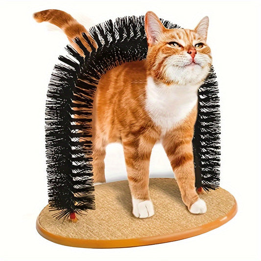 Cat Arch Self Groomer - Interactive Cat Scratching Massage Brush, Self-Grooming Corner Toy for Cats, Removes Loose Hair & Satisfies Rubbing Instinct, No Batteries Required