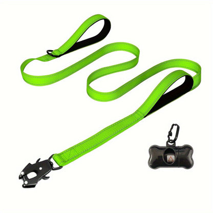 6ft Heavy Duty Dog Leash with Double Handles & Tactical Frog Clip – Reflective Rope Training Leash with Quick Release Locking Clip for Medium & Large Dogs, 11 Colors Available