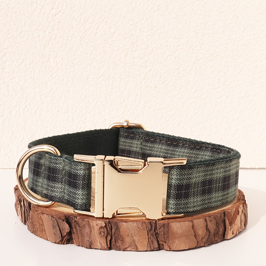 Personalized Dog Collar with ID Tag - Customizable Anti-Lost Pet Collar in 21 Styles, Adjustable XS to XL for Small Medium Large Dogs, Plaid Floral Dot Patterns, Engraved Contact Information
