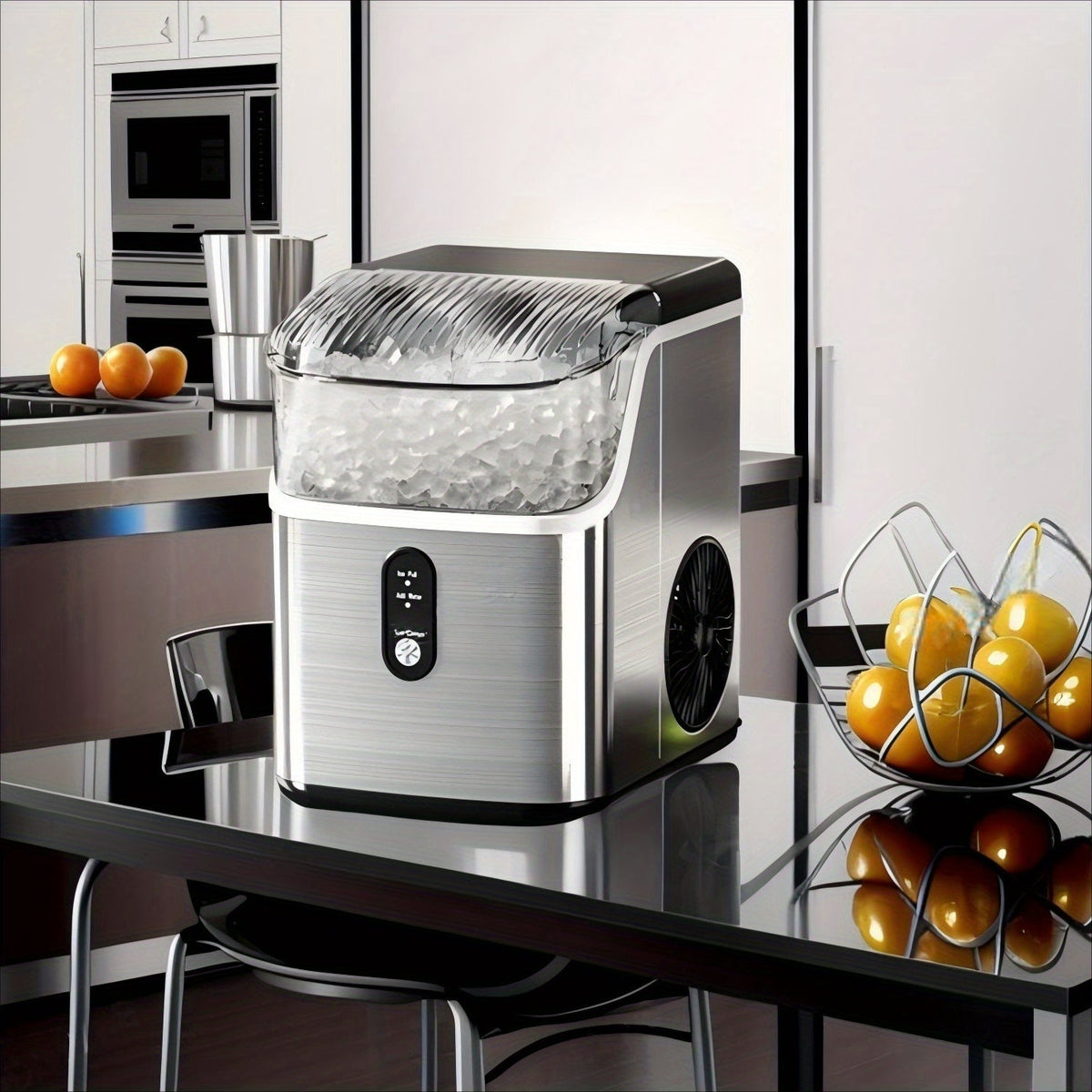 Portable Countertop Ice Maker - Bullet & Nugget Pebble Ice, 26-35 lbs/Day, Self-Cleaning, One-Touch, Sonic Ice Making - Kitchen, Office & Home Bar - Black & Stainless Steel