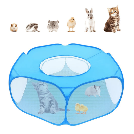 Portable Folding Small Pet Playpen Cage Tent with Top Cover, Breathable Indoor Outdoor Enclosure for Guinea Pigs, Rabbits, Hamsters, Hedgehogs, Cats & Puppies, Lightweight Collapsible Pet Fence