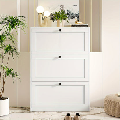 Narrow Shoe Cabinet with 3 Flip Drawers & Adjustable Shelf, Freestanding Hidden Shoe Organizer for Entryway Hallway Bedroom Apartment, Space-Saving Slim Shoe Storage Cabinet, Modern Design