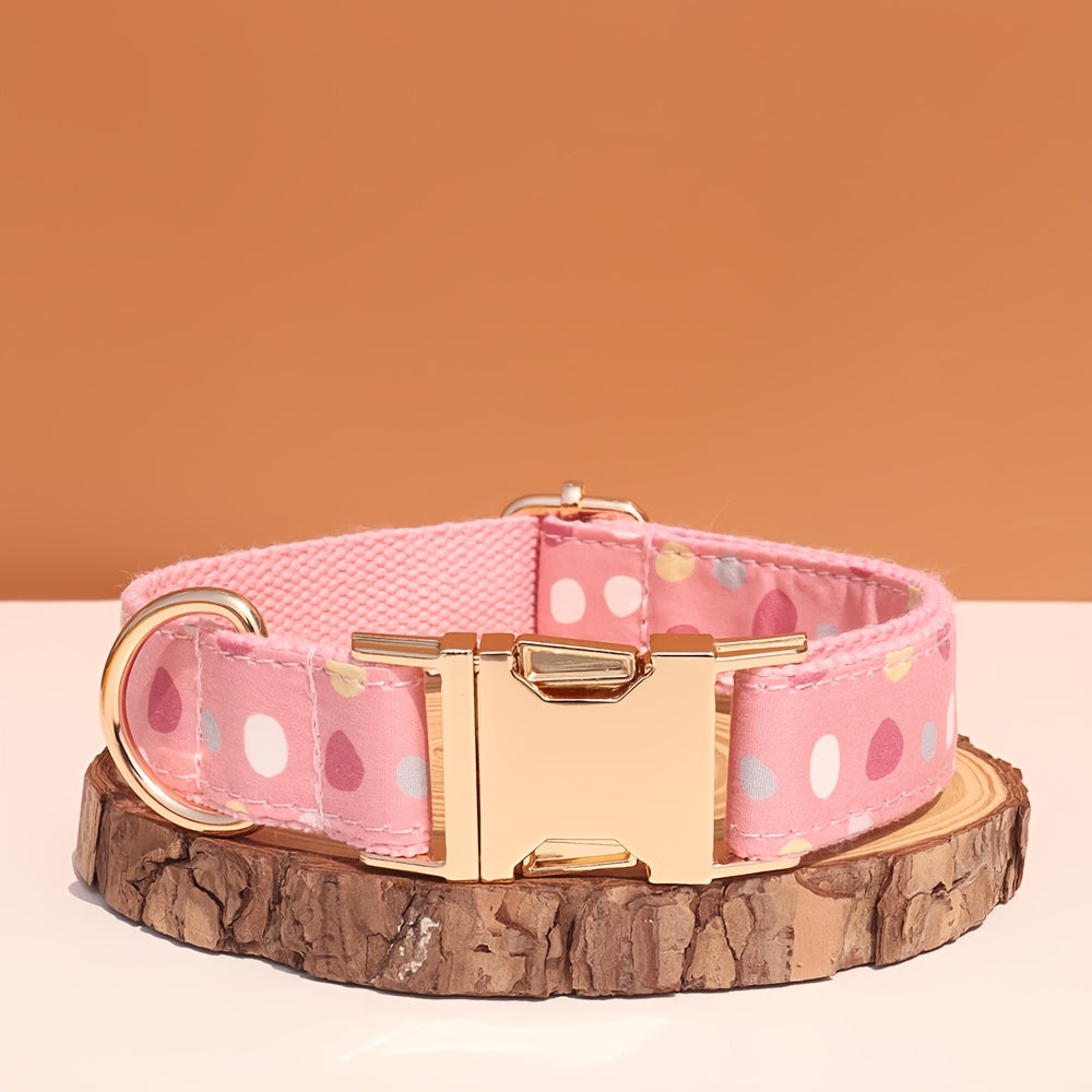 Personalized Dog Collar with ID Tag - Customizable Anti-Lost Pet Collar in 21 Styles, Adjustable XS to XL for Small Medium Large Dogs, Plaid Floral Dot Patterns, Engraved Contact Information