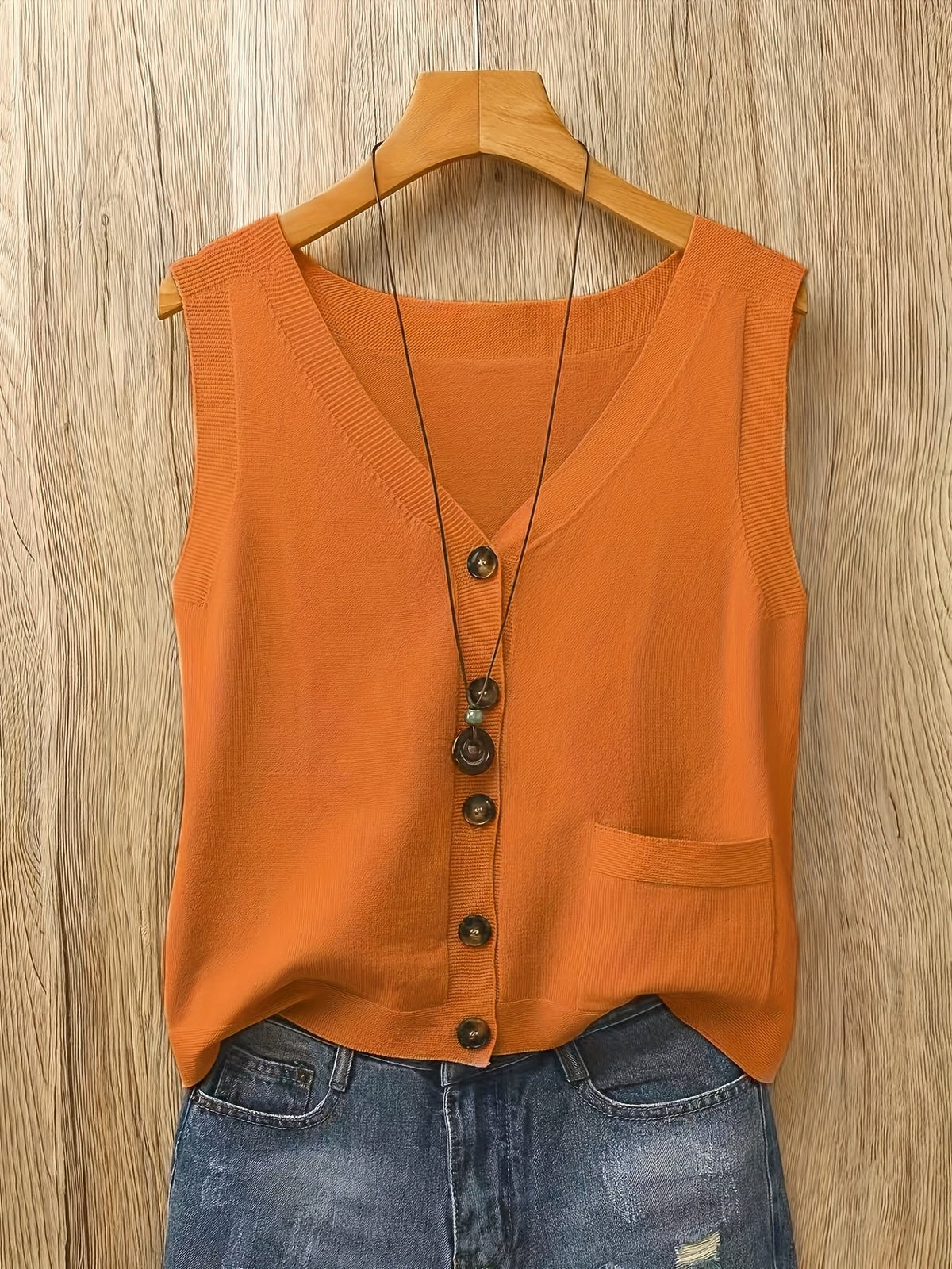 Artistic Vintage Knit Vest Women Loose V-Neck Sleeveless Cardigan Button Down with Pocket Spring Summer 2026 Collection – Acrylic Soft Knit