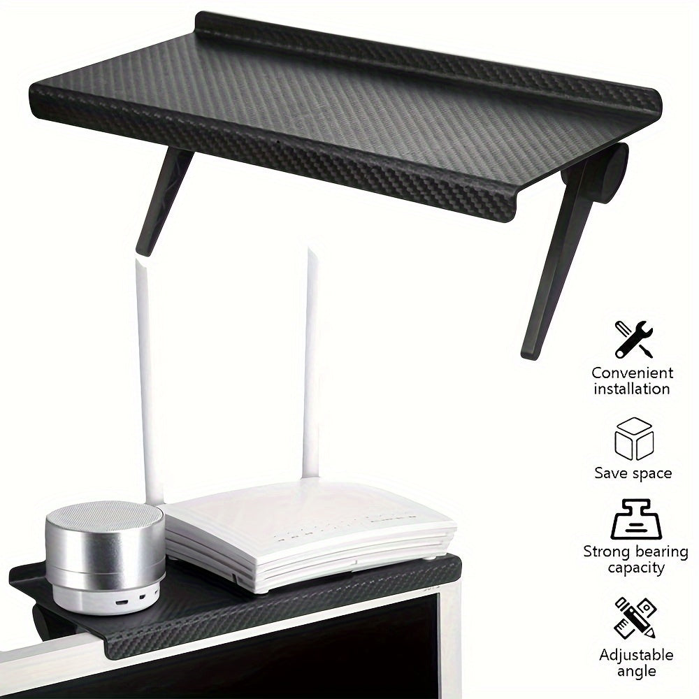 Carbon Fiber TV Mount & Router / Cable Box Stand - No-Drill, Adjustable Angle, Space-Saving Storage Rack - Living Room & Home PC Setup - Z-Fashion, Light Luxury & Black Enhanced