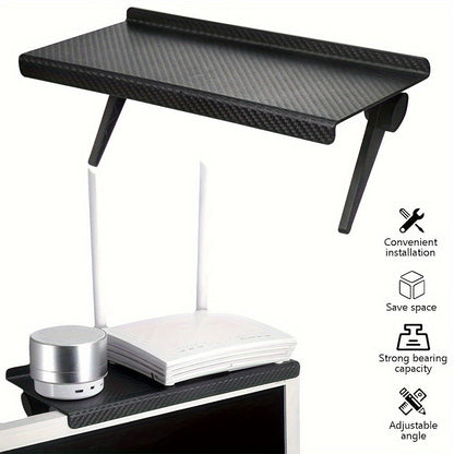 Carbon Fiber TV Mount & Router / Cable Box Stand - No-Drill, Adjustable Angle, Space-Saving Storage Rack - Living Room & Home PC Setup - Z-Fashion, Light Luxury & Black Enhanced