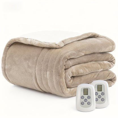 Electric Heated Blanket with Dual Control - 10 Heat Levels, 10-Hour Auto-Off, Overheat Protection, Soft Flannel, Fast Heating, Machine Washable - 4 Sizes & 4 Colors