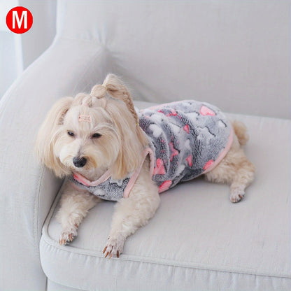 Star Moon Coral Fleece Pet Vest for Cats & Dogs - Cute Open-Back Warm Coat for Small to Medium Pets, Soft Indoor Outdoor Autumn Winter Dog Cat Sweater Apparel