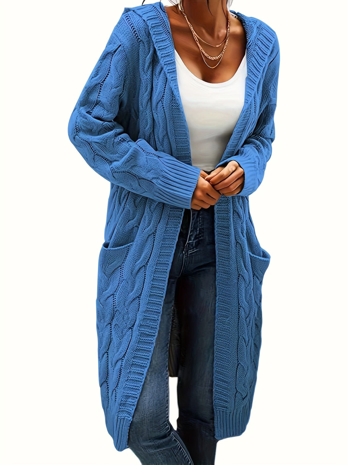Women's Solid Color Knit Cardigan Sweater – Soft Stretch Polyester Open Front Layering Jacket for Fall Winter