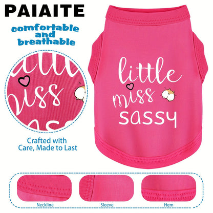Pink Summer Dog Vest Sleeveless - Cute Heart & Cat Print Breathable Knit Pet T-Shirt for Small Dogs and Puppies, Comfortable Lightweight Small Dog Clothes for Warm Weather