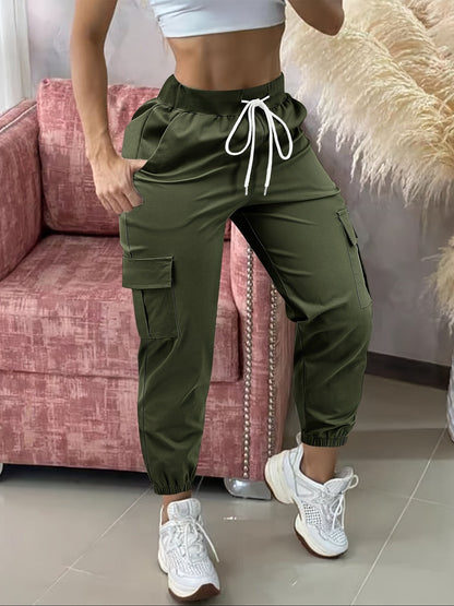 Cargo Pants Women Drawstring Waist Multiple Pockets Frayed Hem All-Season Comfort Fit Casual Wear - Black Khaki Olive Grey Navy Dark Gray S M L XL XXL Woven Stretch Fabric