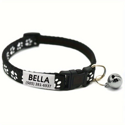 Personalized Adjustable Dog & Cat Collar with Paw Print Design - Colorful Customized Pet ID Tag Collar Stylish Safe Breakaway for Small Medium Large Pets Christmas Gift