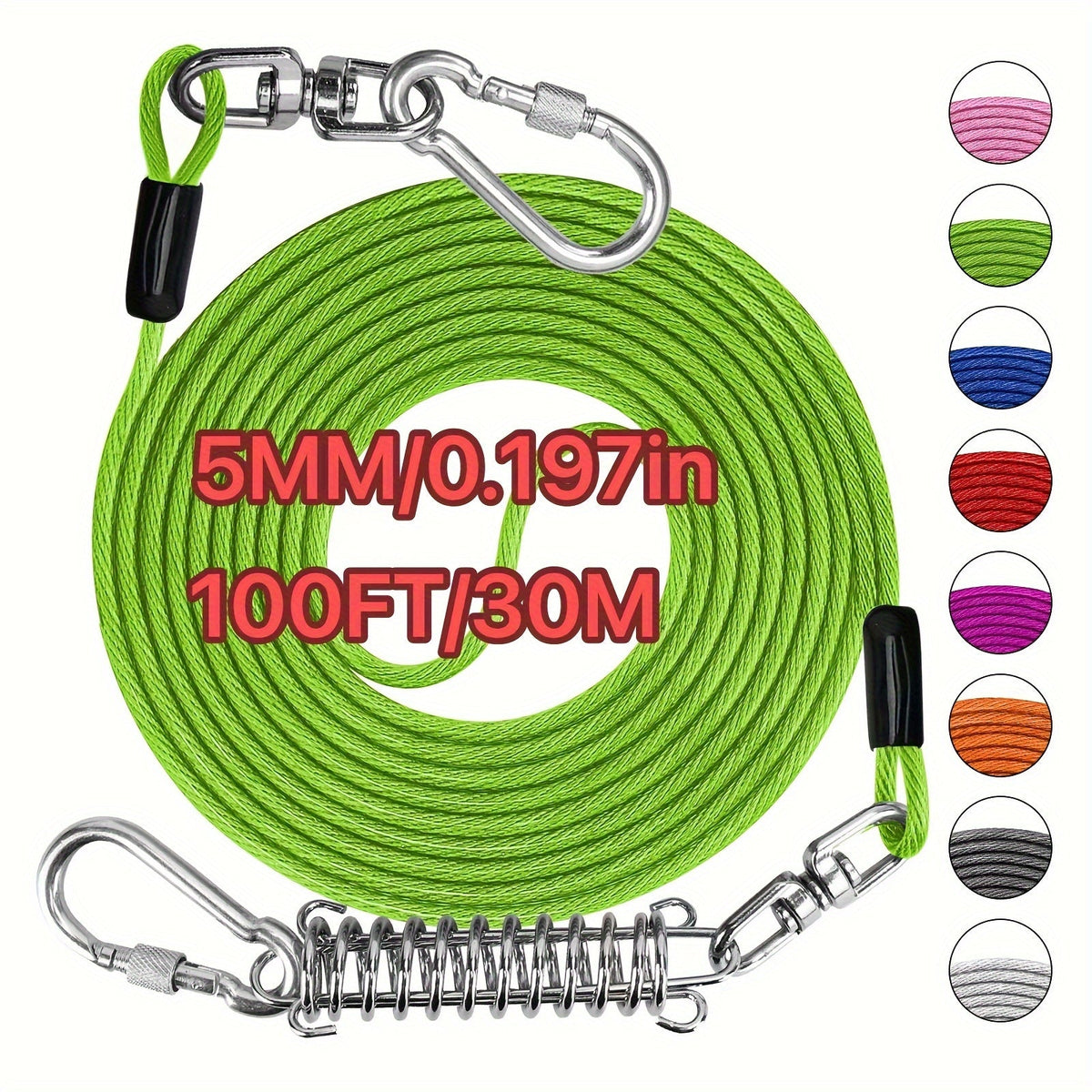 Heavy Duty Dog Leash 6 10 15 30 50 75 100 Feet Long Training Tie Out Cable for Large Dogs Up to 500 lbs Durable Bite-Resistant Yard Running Rope Lead