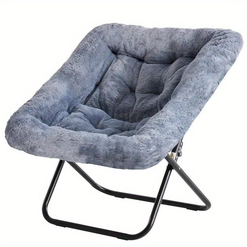 Square Moon Chair Foldable Lounge Chair 450 Lbs Capacity Padded Backrest Sturdy Metal Frame Space-Saving for Bedroom Balcony & Carpeted Floor – White Pink Gray