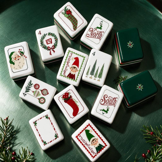 American Mahjong Set 160pcs Premium Acrylic Tiles with Holiday Festive Prints – Table Game for Christmas Party, Halloween, School Events & Social Gatherings