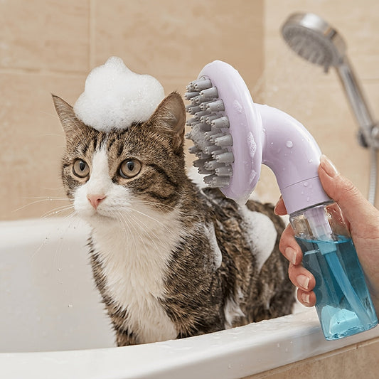 Silicone Pet Bath Brush with Soap Dispenser – Dog & Cat Grooming Massage Brush, Soft Bristle Shampoo Scrubber for Bathing, Deep Cleaning & Deshedding, Available in Purple & White