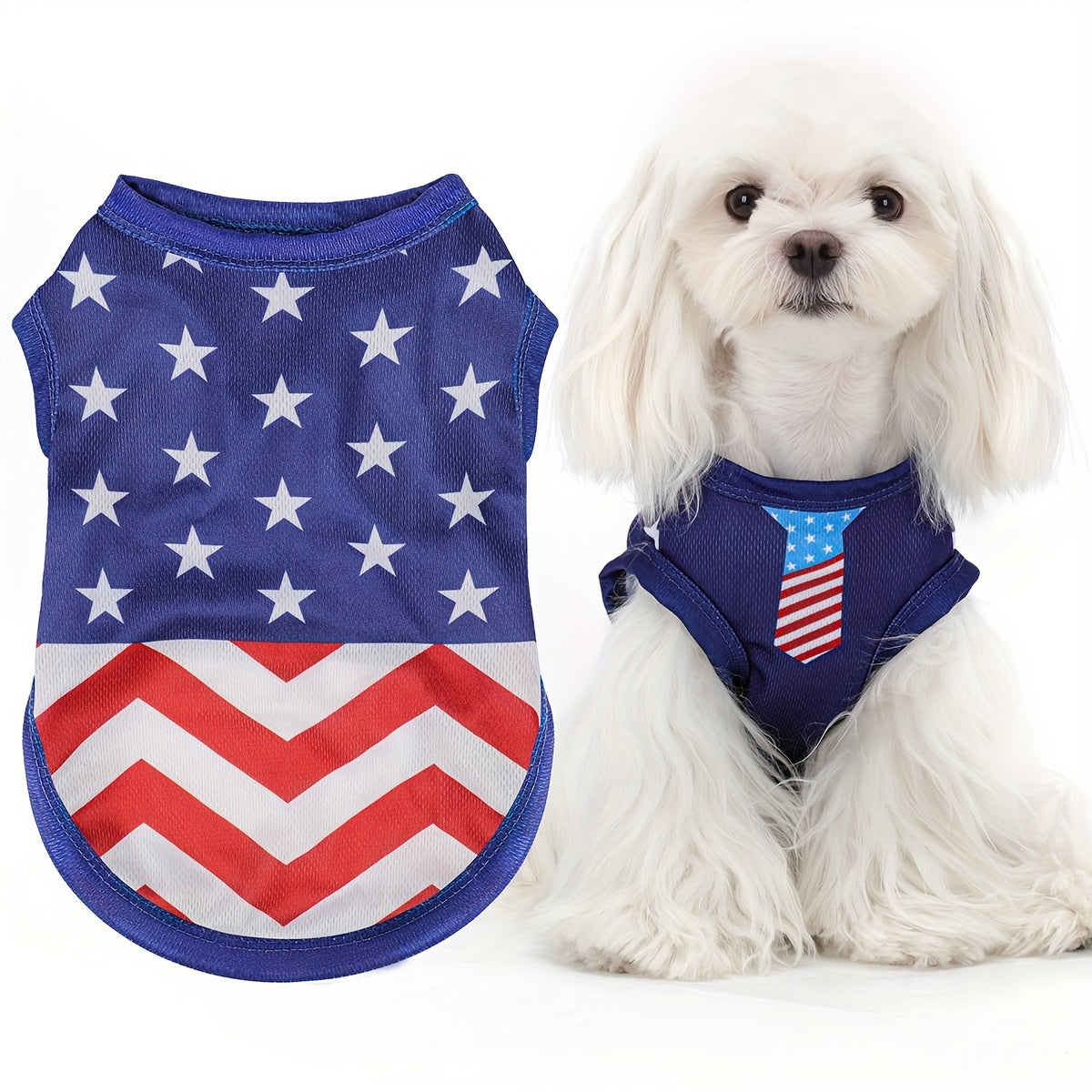 Patriotic American Flag Dog Vest - USA Pride Pet Apparel for 4th of July Memorial Day & Outdoor Activities, Pullover Knit Shirt for All Breeds