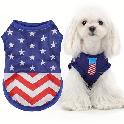 Patriotic American Flag Dog Vest - USA Pride Pet Apparel for 4th of July Memorial Day & Outdoor Activities, Pullover Knit Shirt for All Breeds
