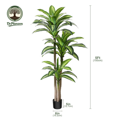 Artificial Dracaena Tree in Pot - 4ft / 5ft / 6ft, Realistic Faux Tropical Floor Plant, Easy Assembly, Pot Included - Indoor & Outdoor Home, Office, Living Room & Porch Decor
