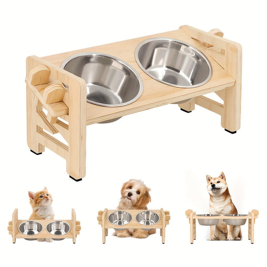 Elevated Dog Bowls Adjustable Raised Stand - Sturdy Pet Feeder with 2 Stainless Steel Dishes for Small Dogs, Puppies & Cats, Modern Height-Adjustable Dog Bowl Stand Promotes Healthy Posture & Digestion