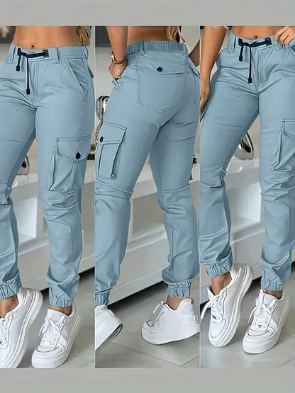 Women's Multi-Pocket Cargo Pants Casual Fashion Wide Leg Woven Trousers Olive Black White Khaki Grey S-XXL
