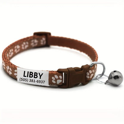 Personalized Adjustable Dog & Cat Collar with Paw Print Design - Colorful Customized Pet ID Tag Collar Stylish Safe Breakaway for Small Medium Large Pets Christmas Gift