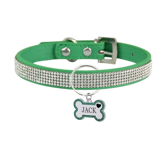 Personalized Pet Collar with Rhinestone Diamond Decoration & Free Engraved ID Tag – Adjustable Anti-Lost Cat & Dog Collar – Japanese Style Bling Collar for Small Medium Dogs & Cats, Multiple Colors & Sizes