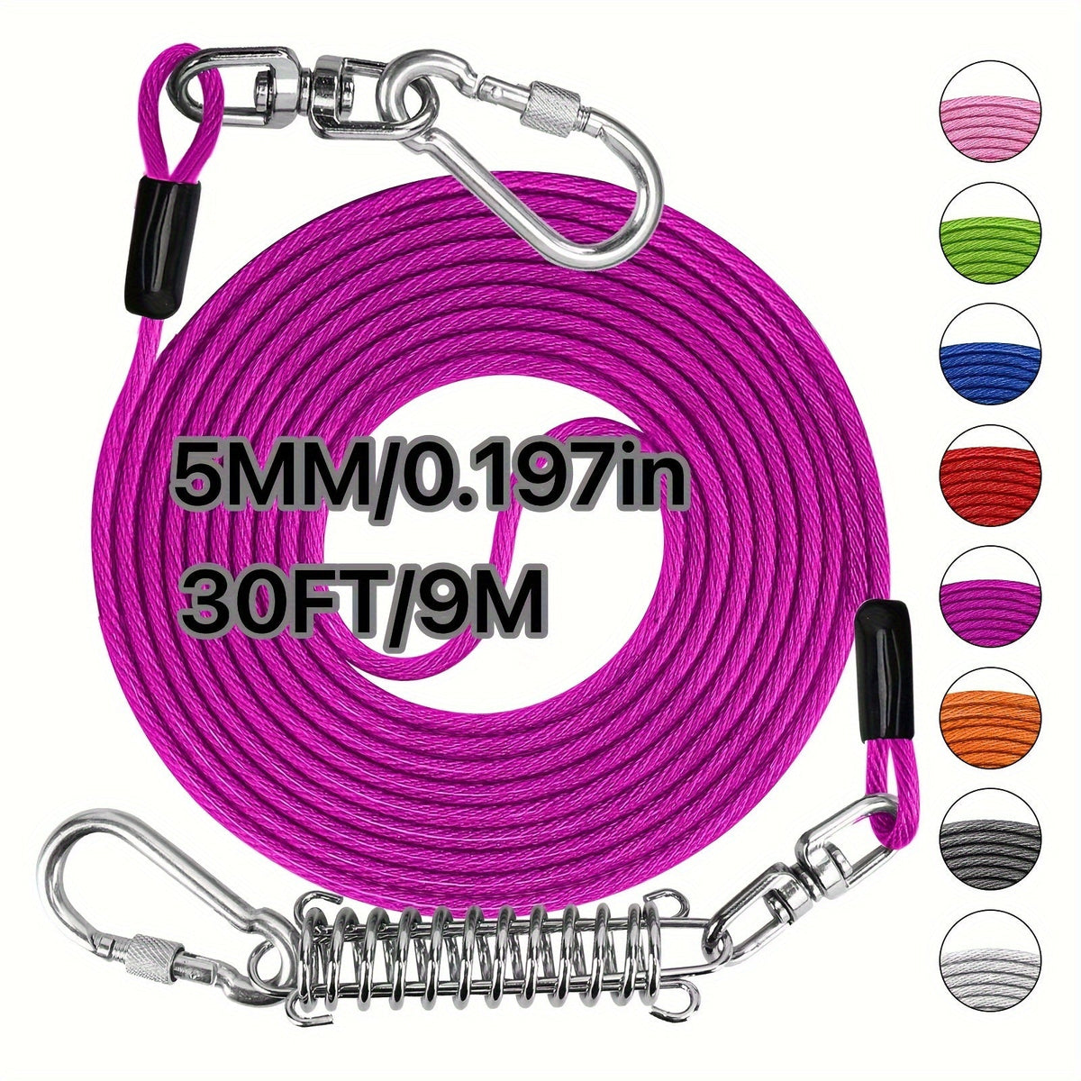 Heavy Duty Dog Leash 6 10 15 30 50 75 100 Feet Long Training Tie Out Cable for Large Dogs Up to 500 lbs Durable Bite-Resistant Yard Running Rope Lead