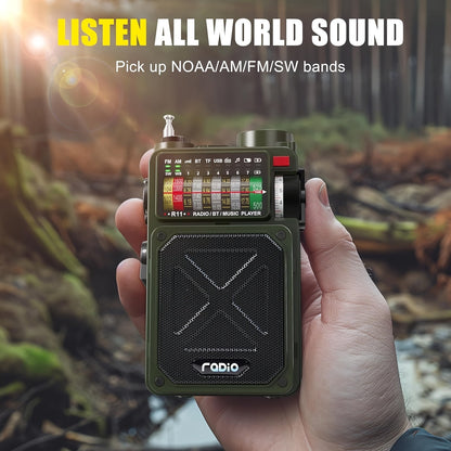 Portable Emergency Radio NOAA Weather Alert Solar & Hand Crank Powered VFD Display SOS Flashlight USB SD MP3 Headphone Jack for Power Outages Camping & Survival – Green
