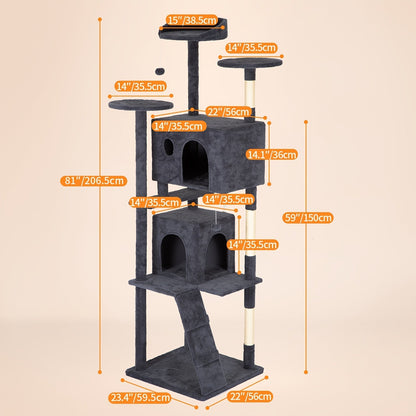 Multi-Level Cat Tree Tower with Scratching Post, Perches & Plush Apartments – Space-Saving Indoor Cat Climbing Frame & Activity Center, Heights 36–80 Inch, 6 Colors