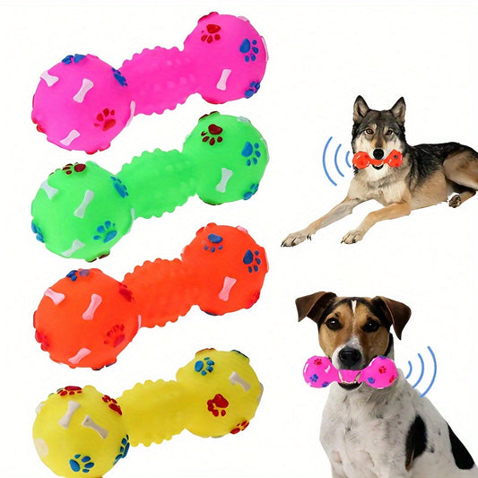 Squeaky Dumbbell Dog Toy – Interactive Rubber Chew Toy for Puppies & Dogs, Training Squeaker Toy for All Breeds, Durable Fetch & Bite Toy in Random Colors