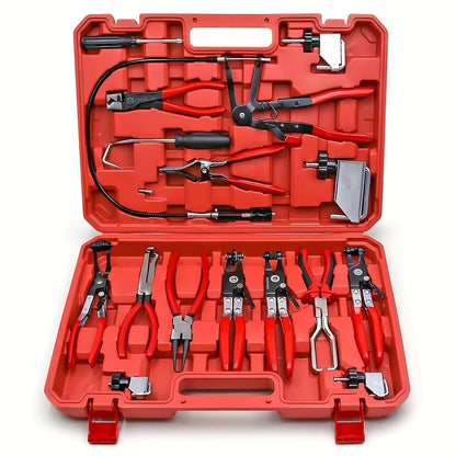 16-Piece Long-Handled Hose Clamp Kit Automotive Spring Wire Clamps Hose Disassembly Tool Set for Fuel Oil & Water Pipe Replacement – Professional Mechanic Tool