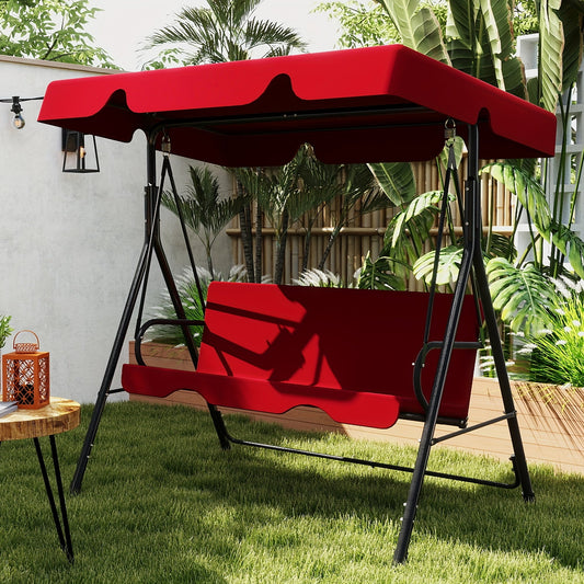 Polyester Canopy Porch Swing Glider for Adults – Powder-Coated Rust-Proof Heavy Duty Stand, Adjustable Bracket for Porch, Garden & Lawn, 6 Colors: Black Beige Coffee Red Green Blue – Nova Mart
